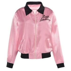 GREASE Pink Ladies Jacket Women Adult Standard Pink Satin Embroidered Bomber NWT